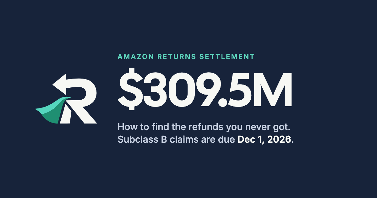 Amazon returns settlement: $309.5M. Subclass B claims are due December 1, 2026.